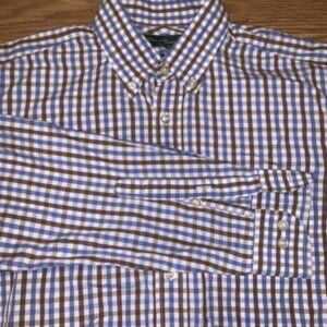 House Of Carrington Legend Mens Button Up LS Shirt Medium Brown Blue Plaid Italy